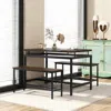 Hivvago 3 Pieces Dining Table Set With Wooden Kitchen Table And 2 Benches-brown