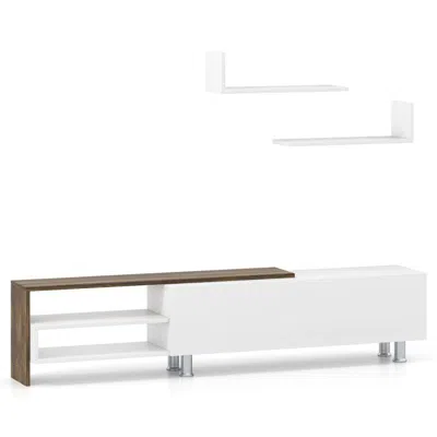 Hivvago 3 Pieces Farmhouse Tv Stand For Tvs Up To 80 Inch With Cabinet And Compartments-white