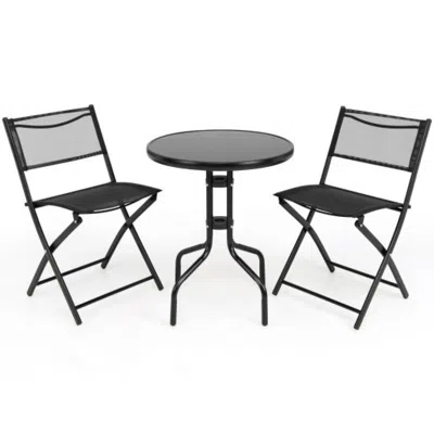 Hivvago 3 Pieces Folding Bistro Table Chairs Set For Indoor And Outdoor In Black