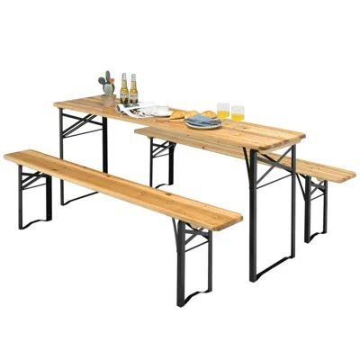 Hivvago 3 Pieces Folding Wooden Picnic Table Bench Set In Black