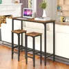 Hivvago 3 Pieces Industrial Bar Table And Chairs Set With Metal Frame-rustic Brown