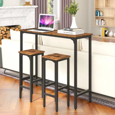 Hivvago 3 Pieces Industrial Bar Table And Chairs Set With Metal Frame-rustic Brown