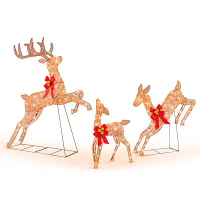 Hivvago 3 Pieces Lighted Christmas Reindeer Family Set With 255 Lights-golden In Brown