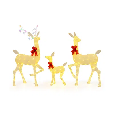Hivvago 3 Pieces Lighted Family Deer Set With Led Lights And Rgb Flashing Lights In Yellow
