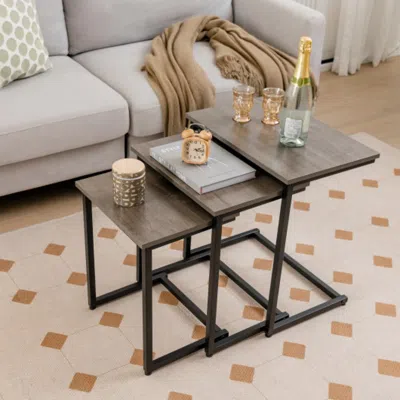 Hivvago 3 Pieces Multifunctional Coffee End Table Set-oak