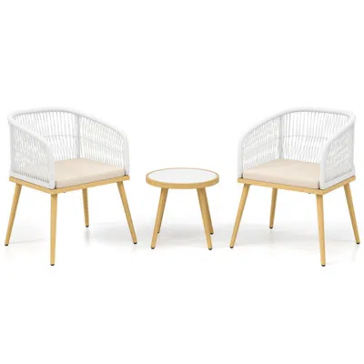 Hivvago 3 Pieces Outdoor Bistro Pe Wicker Conversation Furniture Set-white