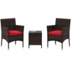 Hivvago 3 Pieces Outdoor Conversation Set With Cushioned Seat And Glass Tabletop