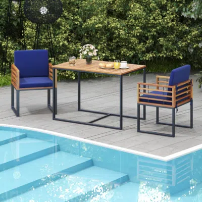 Hivvago 3 Pieces Outdoor Dining Set With 2 Acacia Wood Armchairs And Dining Table-navy In Multi