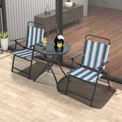 Hivvago 3 Pieces Outdoor Folding Chair Set Portable Folding Chair Set In Blue