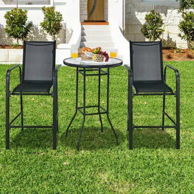 Hivvago 3 Pieces Outdoor Patio Bar Table Stool Set-brown In Gold