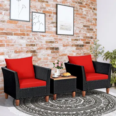 Hivvago 3 Pieces Outdoor Patio Rattan Furniture Set-red In Black