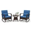 Hivvago 3 Pieces Outdoor Rocking Set With Tempered Glass Coffee Table For Backyard Poolside-navy