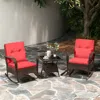 Hivvago 3 Pieces Outdoor Rocking Set With Tempered Glass Coffee Table For Backyard Poolside-red