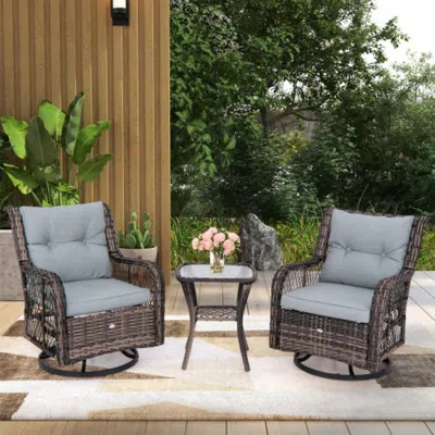 Hivvago 3 Pieces Outdoor Swivel Rocker Set With Small Side Table-gray