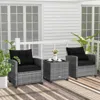 Hivvago 3 Pieces Outdoor Wicker Conversation Set With Tempered Glass Tabletop-black