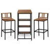 Hivvago 3 Pieces Outdoor Wood Bar Set With 3-tier Storage Shelf And Metal Frame