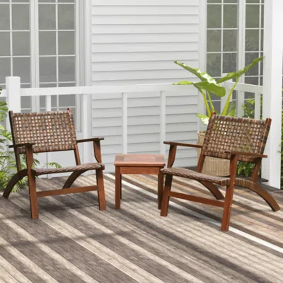 Hivvago 3 Pieces Outdoor Wooden Patio Rattan Furniture Set In Animal Print