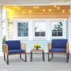 Hivvago 3 Pieces Patio Acacia Wood Conversation Set With Cushioned Armchairs-navy