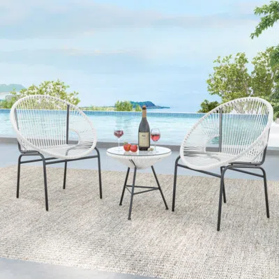 Hivvago 3 Pieces Patio Acapulco Furniture Bistro Set With Glass Table-white