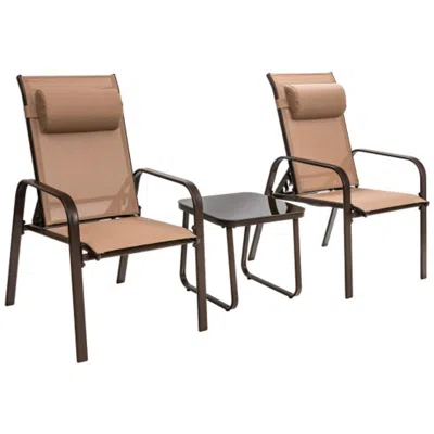 Hivvago 3 Pieces Patio Bistro Furniture Set With Adjustable Backrest-brown In Neutral