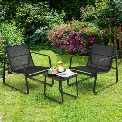 Hivvago 3 Pieces Patio Bistro Furniture Set With Glass Top Table Garden Deck-black