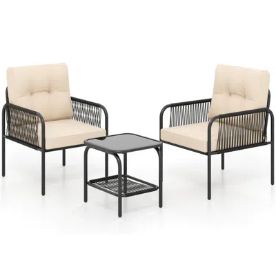 Hivvago 3 Pieces Patio Bistro Pe Outdoor Wicker Rattan Furniture Conversation Set-beige