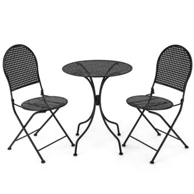 Hivvago 3 Pieces Patio Bistro Set Outdoor Conversation Furniture Table And Folding Chair In Blue