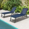Hivvago 3 Pieces Patio Chaise Lounge Chair And Table Set For Poolside Yard-navy
