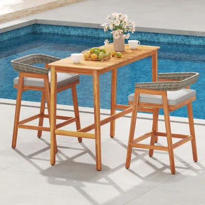 Hivvago 3 Pieces Patio Counter Height Bar Set With 2 Cushioned Barstools In Neutral