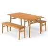 Hivvago 3 Pieces Patio Dining Set Acacia Wood Outdoor Rectangular Picnic Table And 2 Benches In Neutral