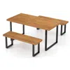 Hivvago 3 Pieces Patio Dining Table Set 63" Rectangle Table And 2 Backless Bench In Brown