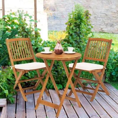 Hivvago 3 Pieces Patio Folding Bistro Set With Padded Cushion And Round Coffee Table-white In Neutral
