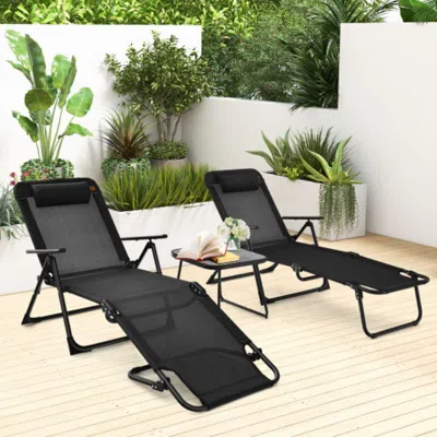 Hivvago 3 Pieces Patio Folding Chaise Lounge Set With Pvc Tabletop-black