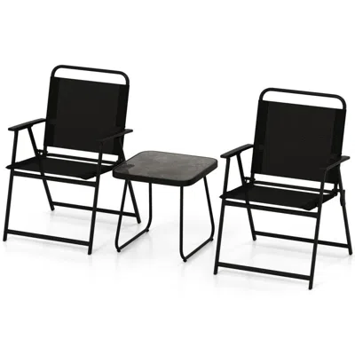 Hivvago 3 Pieces Patio Folding Conversation Chairs And Table In Black