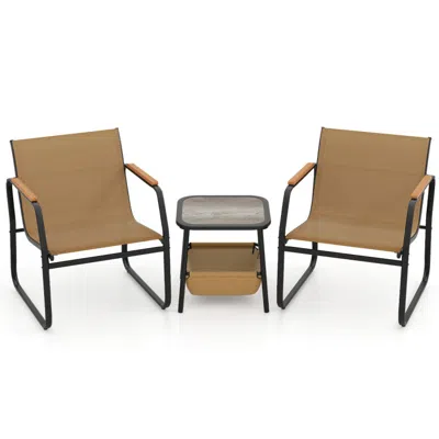 Hivvago 3 Pieces Patio Furniture Set Outdoor Bistro Conversation Set In Brown