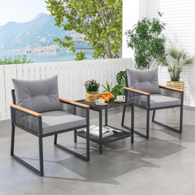 Hivvago 3 Pieces Patio Furniture Set With 2 Tier Coffee Table And Soft Seat Cushions-gray