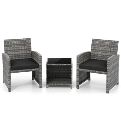 Hivvago 3 Pieces Patio Furniture Set With Tempered Glass Coffee Table And Soft Seat Cushions