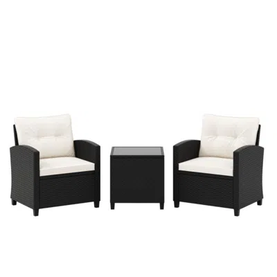 Hivvago 3 Pieces Patio Furniture Set With Tempered Glass Coffee Table-black