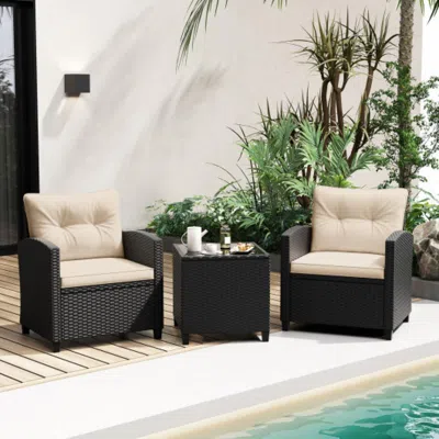 Hivvago 3 Pieces Patio Furniture Set With Tempered Glass Coffee Table-off White