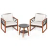 Hivvago 3 Pieces Patio Furniture Set With Tempered Glass Top Table And Soft Cushions In Brown