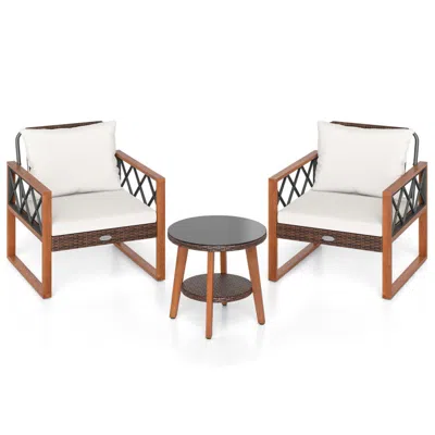 Hivvago 3 Pieces Patio Furniture Set With Tempered Glass Top Table And Soft Cushions In Brown