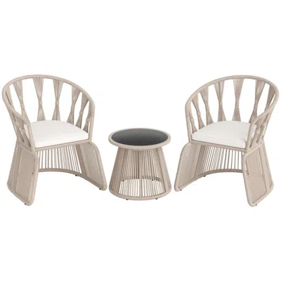 Hivvago 3 Pieces Patio Leisure Chair Set With Rope-woven Armchairs And Seat Cushions In Neutral