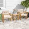 Hivvago 3 Pieces Patio Pe Wicker Conversation Set With Acacia Wood Frame And Cushions-beige