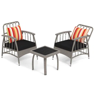 Hivvago 3 Pieces Patio Pe Wicker Furniture Set With 5-level Adjustable Backrest-gray