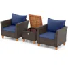Hivvago 3 Pieces Patio Pe Wicker Furniture Set With Cushions And Acacia Wood Storage Coffee Table