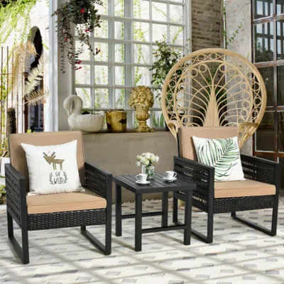 Hivvago 3 Pieces Patio Rattan Furniture Set Cushioned Sofa Storage Table With Shelf Garden