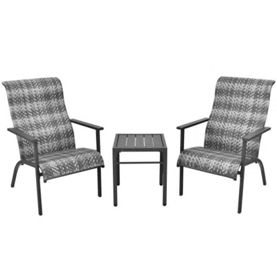 Hivvago 3 Pieces Patio Rattan Bistro Set With High Backrest And Armrest-brown In Gray
