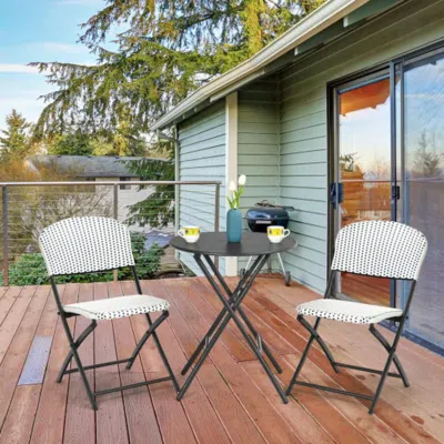 Hivvago 3 Pieces Patio Rattan Bistro Set With Round Dining Table And 2 Chairs In White