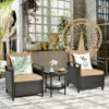Hivvago 3 Pieces Patio Rattan Furniture Set Cushioned Sofa Storage Table With Shelf Garden