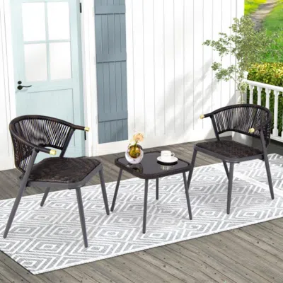 Hivvago 3 Pieces Patio Rattan Furniture Set For Backyard Poolside-brown And Black